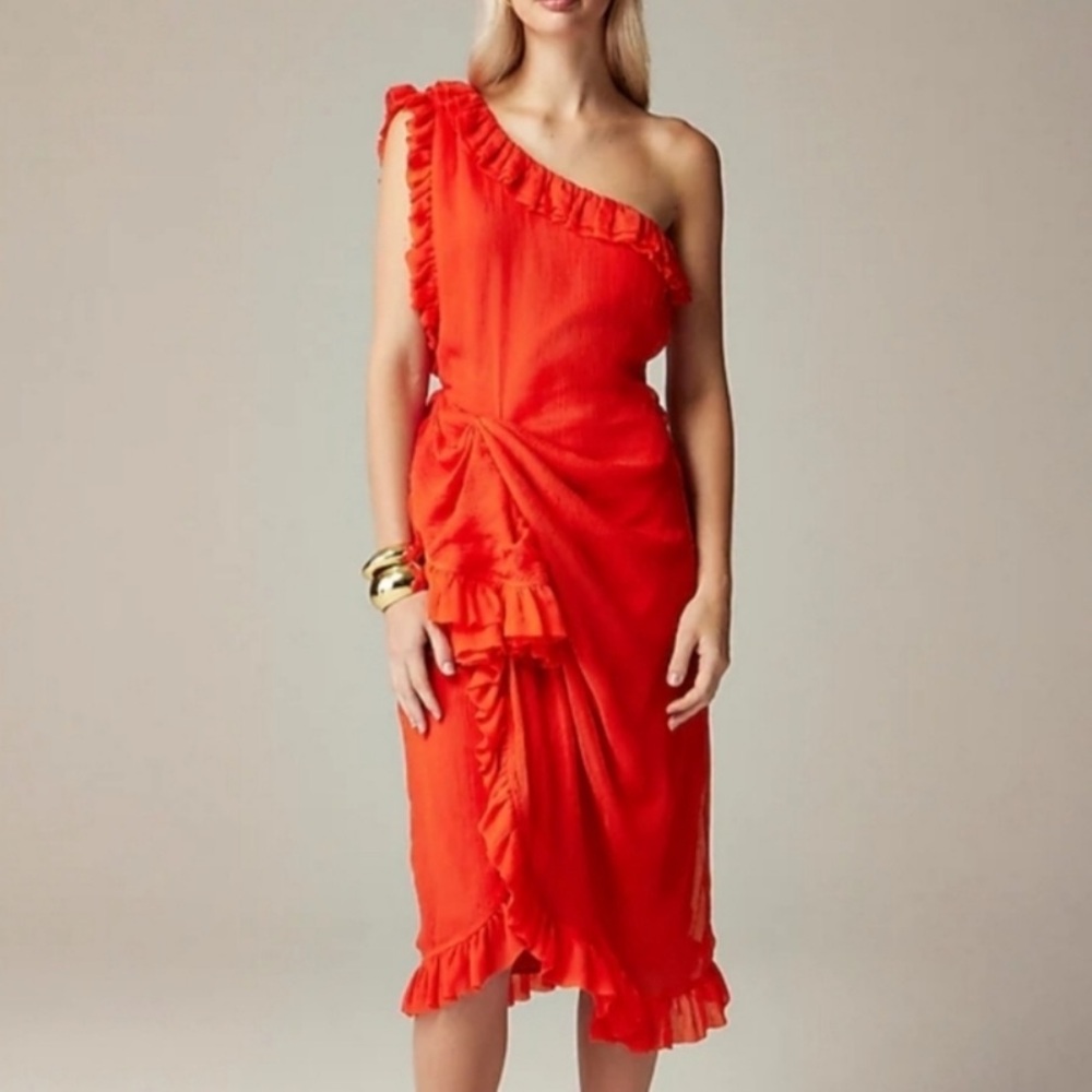 J.‎ Crew Collection One Shoulder Dress Crinkle Chiffon Womens 0 NEW Lined Formal - Picture 13 of 14